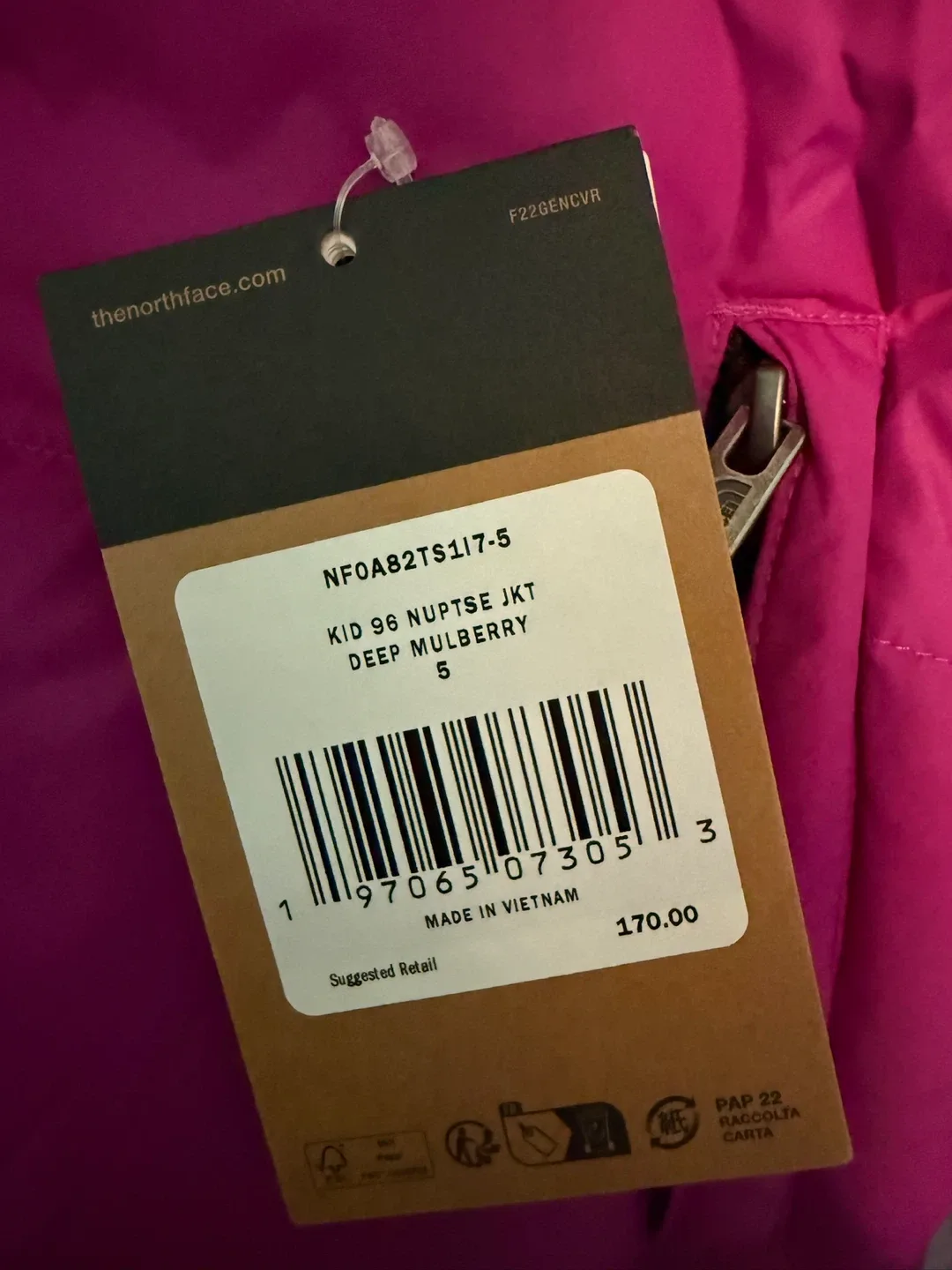 The North Face Kid 96 Nuptse JKT - Deep Mulberry - Size 5 - NEW image indicator(3)