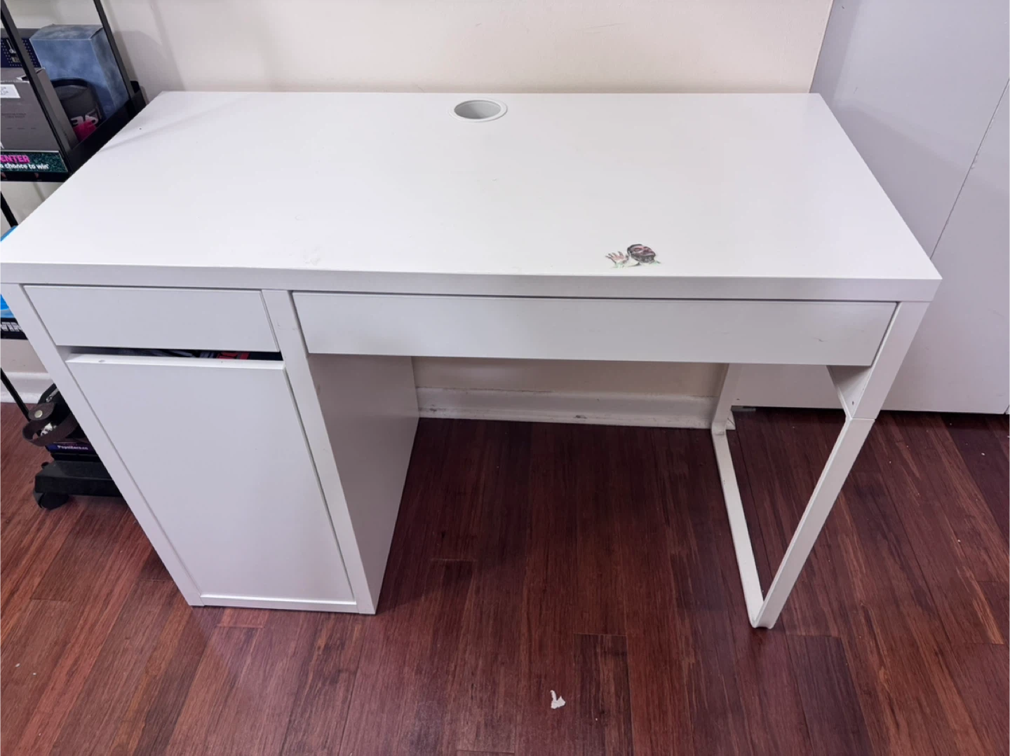 White Desk and Black Office Chair Set