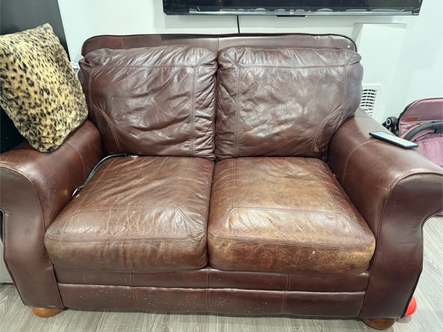Leather Sofa & Recliner Set - Brown - photo 4