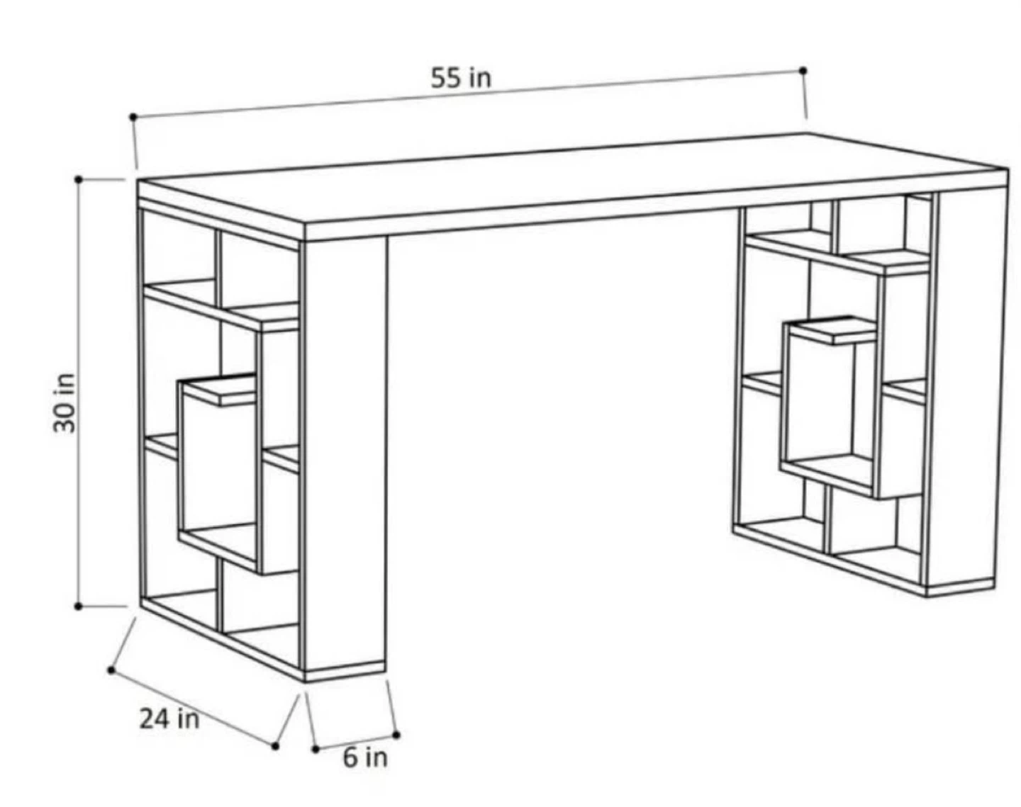 Modern Desk with Shelving, 55 x 30 inches - photo 2