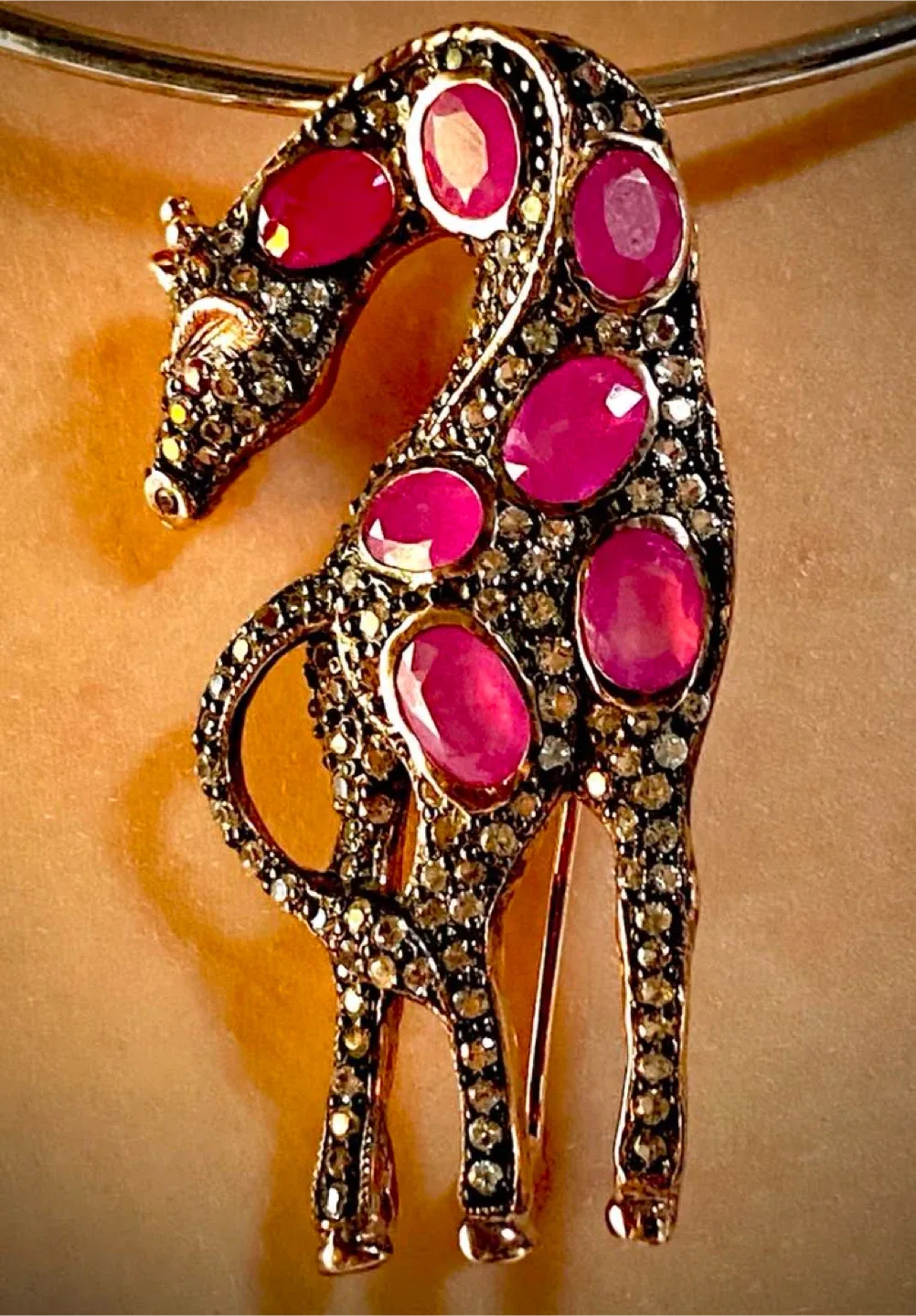 Giraffe Brooch with Ruby-like Stones
