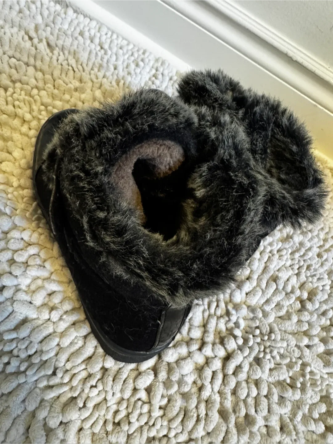 Black Winter Boots with Faux Fur Trim image indicator(2)