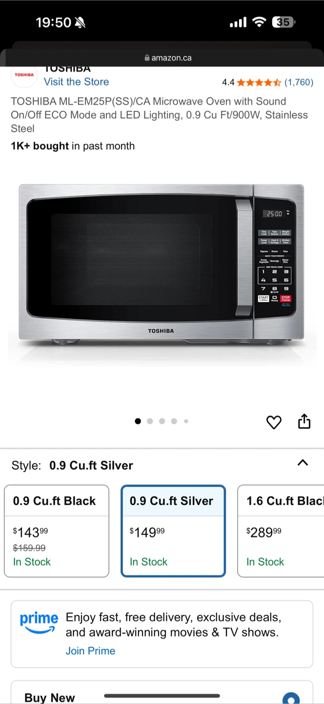 Toshiba 0.9 Cu.ft Silver Microwave Oven - Moving Sale