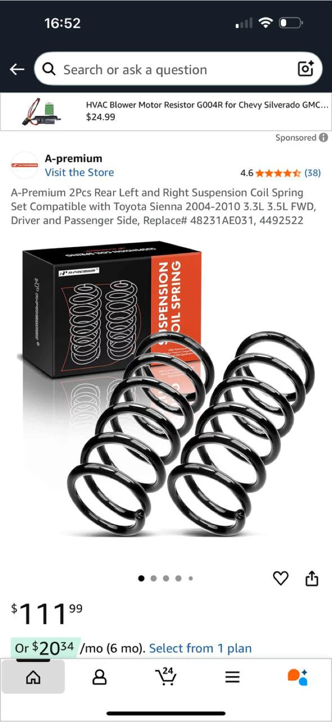 A-Premium Rear Suspension Coil Springs for Toyota Sienna