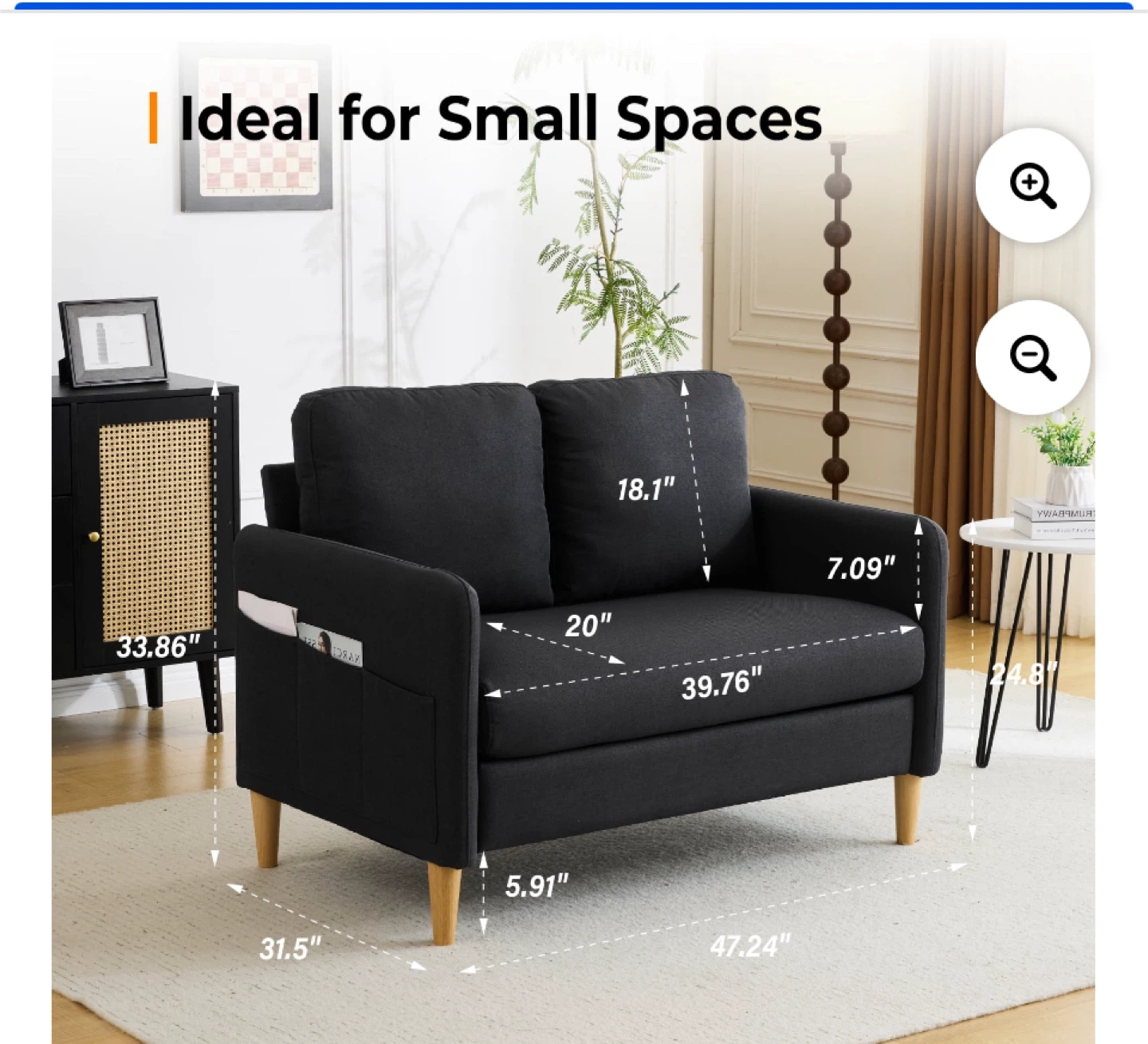 Compact Loveseat Sofa - Black BRAND NEW IN BOX NEVER OPENED - photo 5