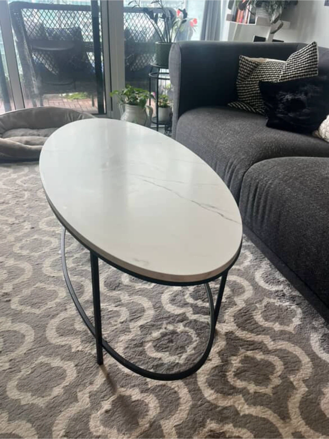 Oval Coffee Table - White Marble-like Top