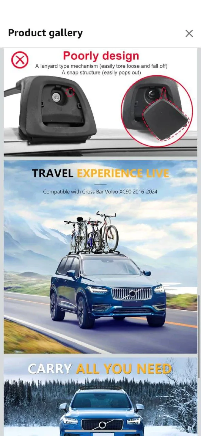 Tuyoung Roof Rack Cross Bars for Volvo XC90 (2016–2025) image indicator(5)