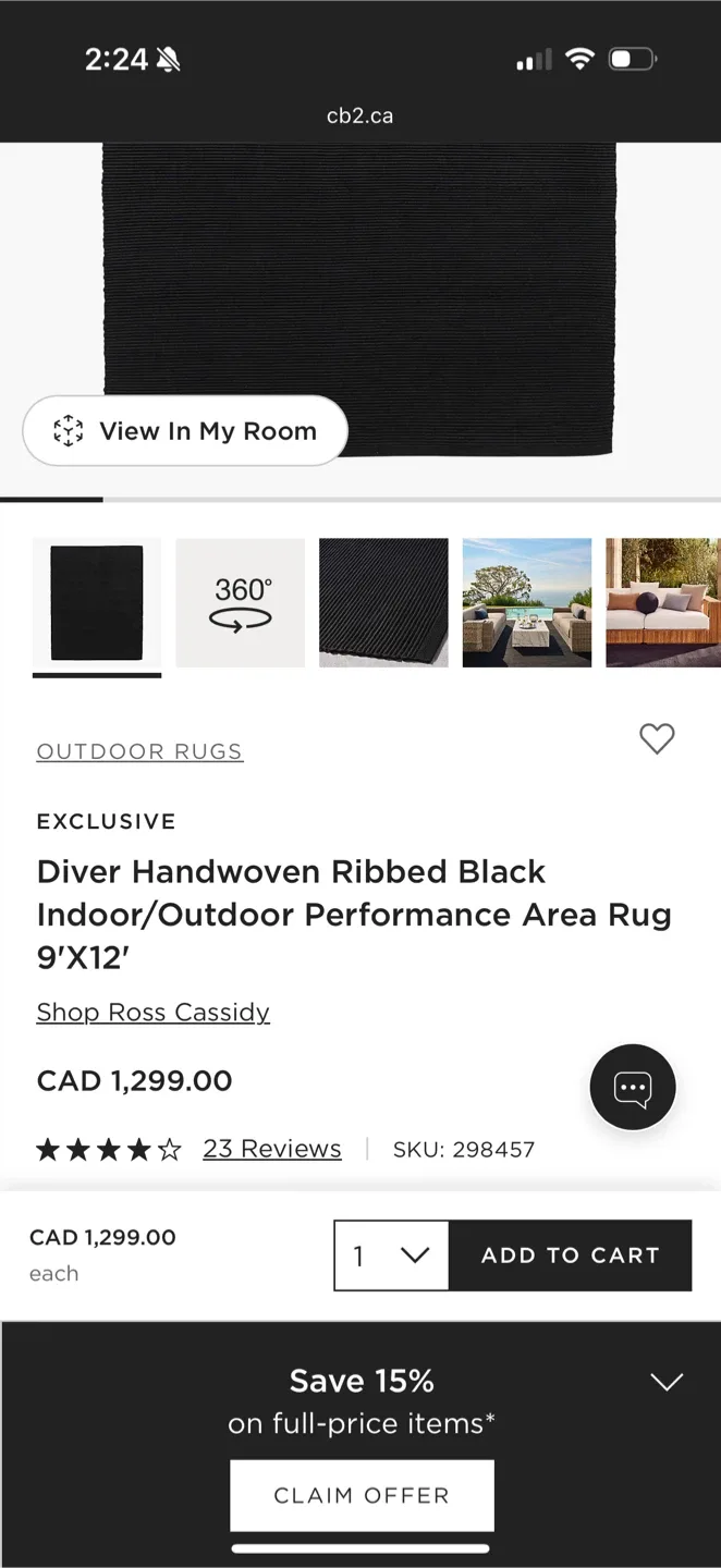 CB2 large 9x12 black outdoor area rug image indicator(3)