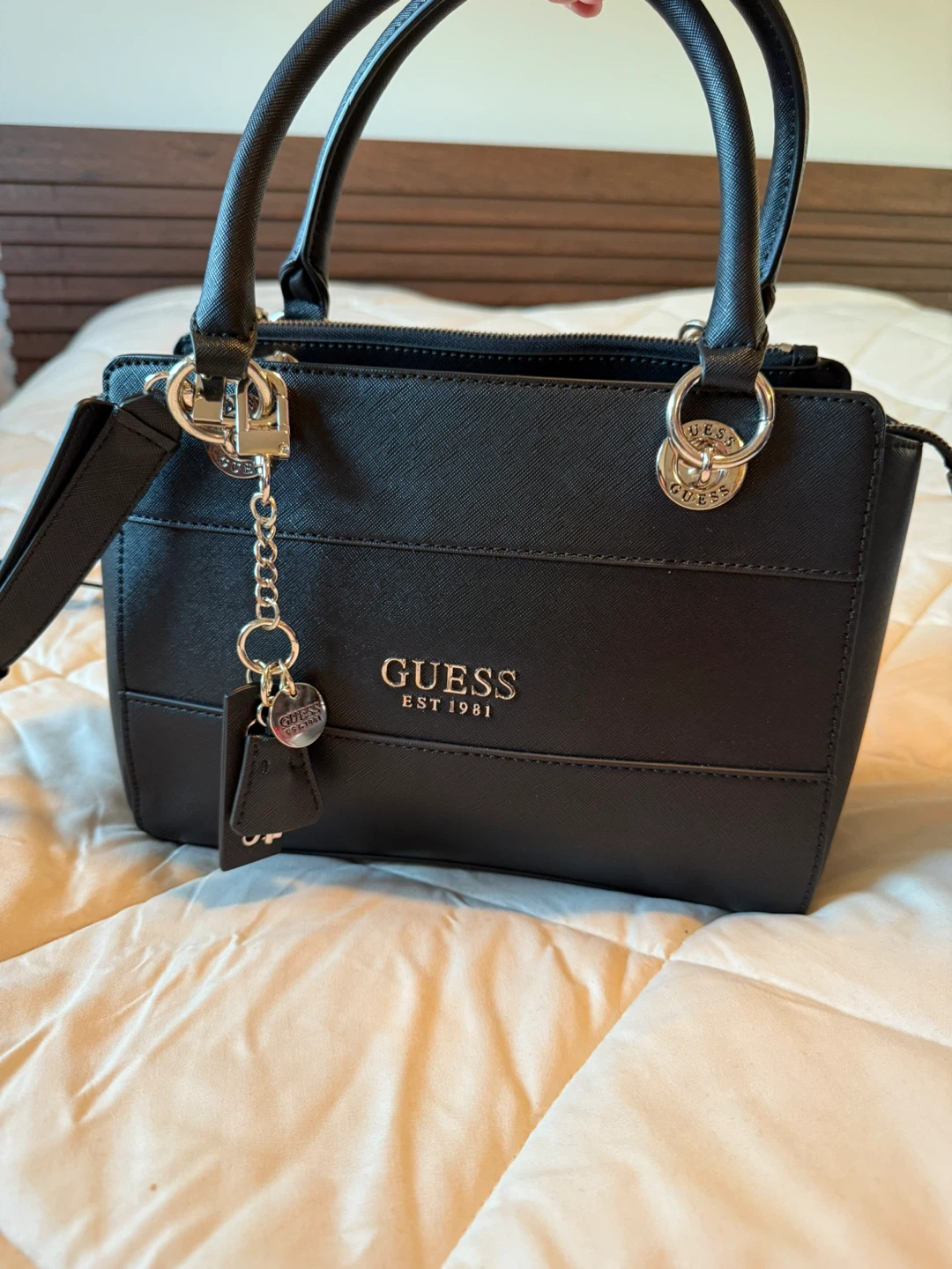 Guess Black Structured Satchel Bag – Top Handle & Crossbody