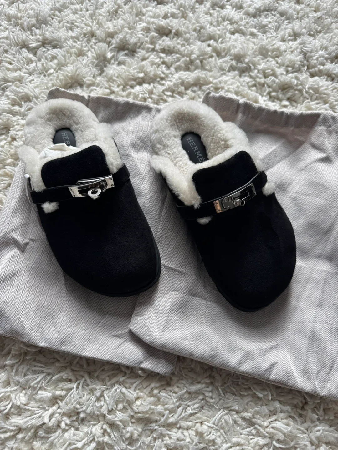Black Suede & Shearling Mules image indicator(3)