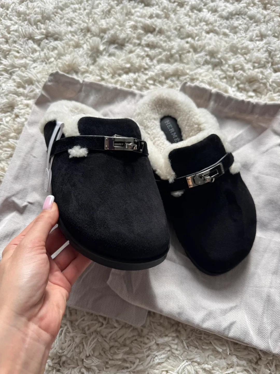 Black Suede & Shearling Mules image indicator(2)
