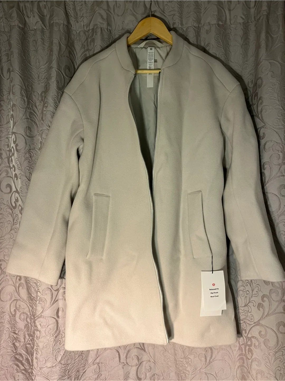 Lululemon Relaxed-Fit Zip-Front Wool Coat - Bone, Size M image indicator(2)
