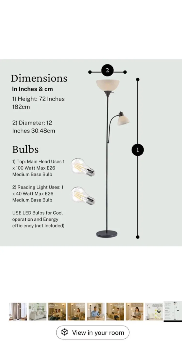 Floor Lamp with Reading Light - 72 inches image indicator(3)