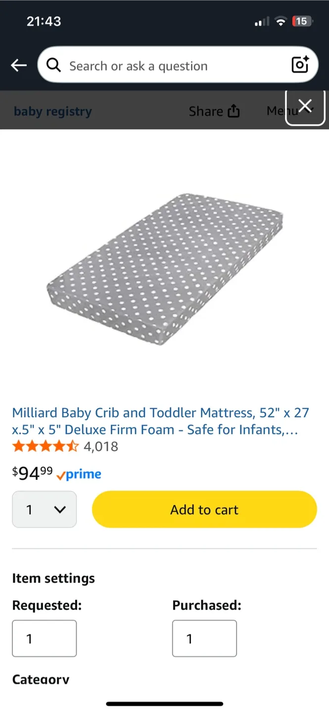 Unopened Milliard Baby Crib and Toddler Mattress