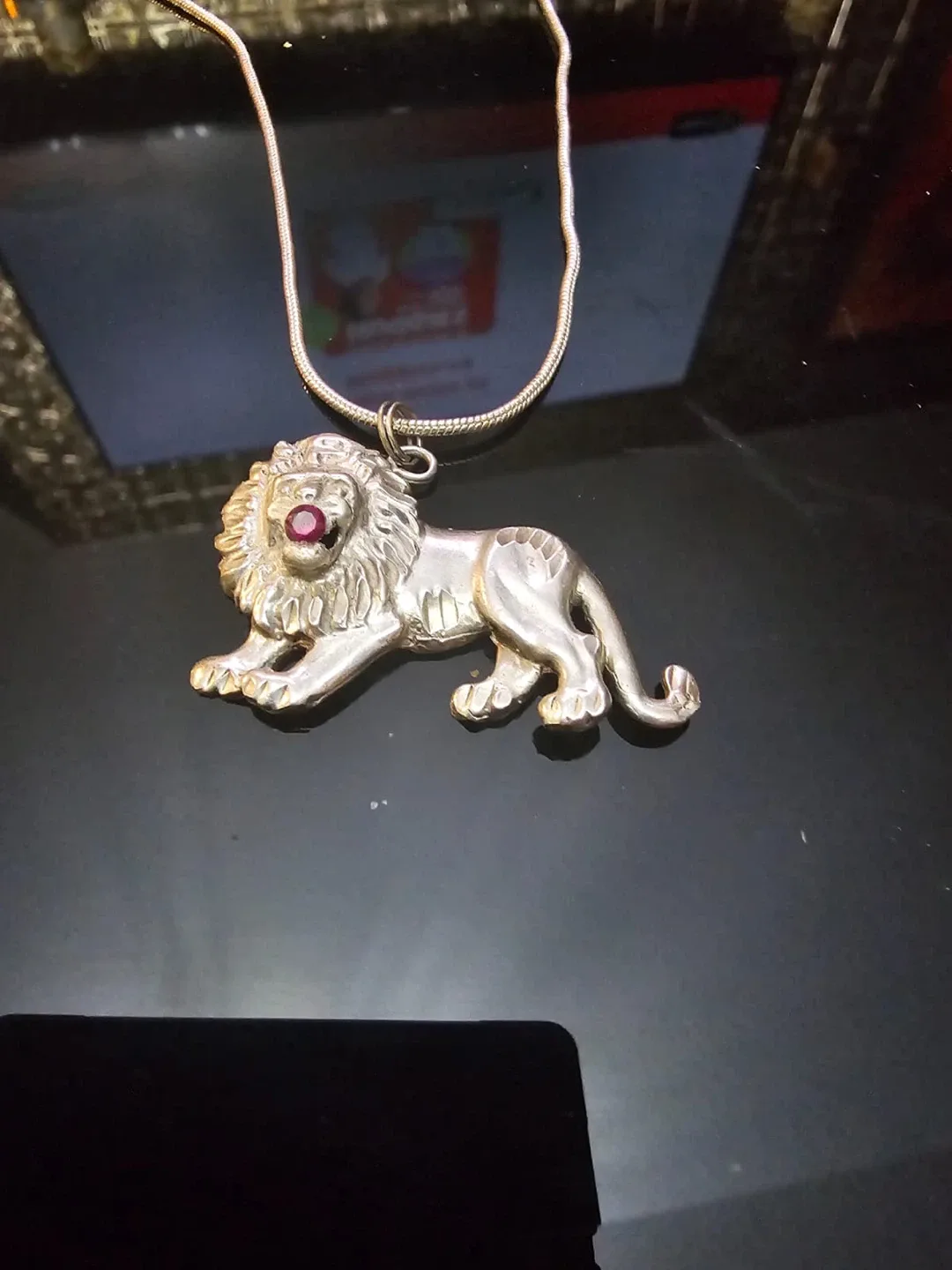 Unisex Lion Pendant Necklace - pure  Silver stamped thumbnail