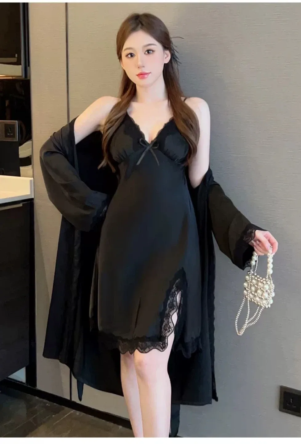 Black Lace Trim Robe (robe only) image indicator(2)