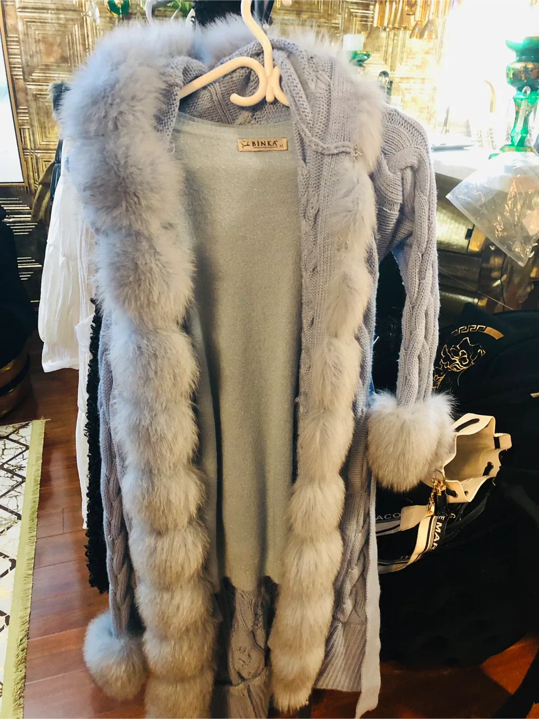 Binka Knit Cardigan with real  Fur Trim L/M thumbnail