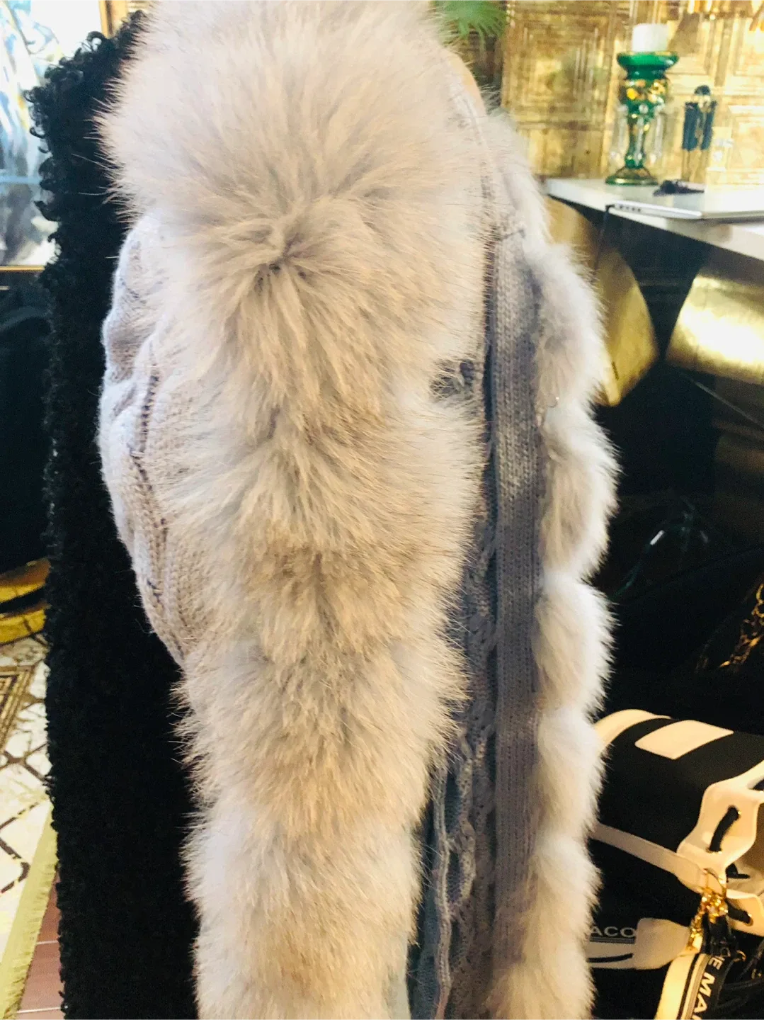 Binka Knit Cardigan with real  Fur Trim L/M image indicator(5)