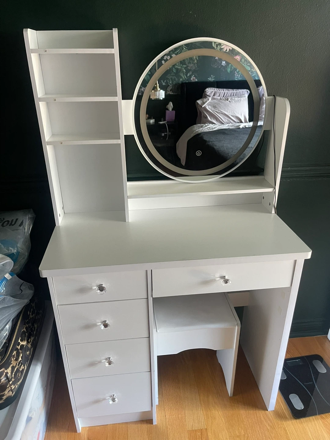 White Vanity Set with LED Mirror and Stool - photo 2