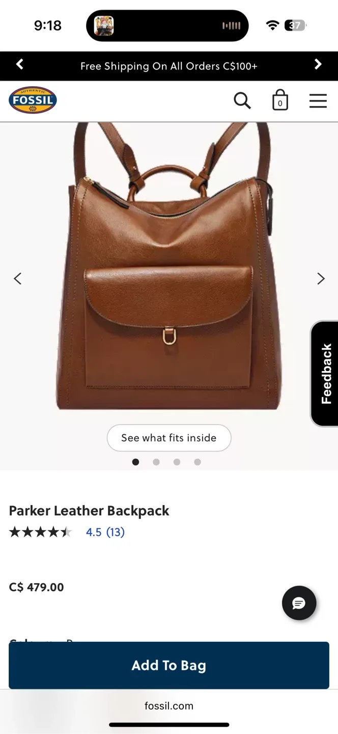 Fossil Parker Leather Backpack - Brown thumbnail