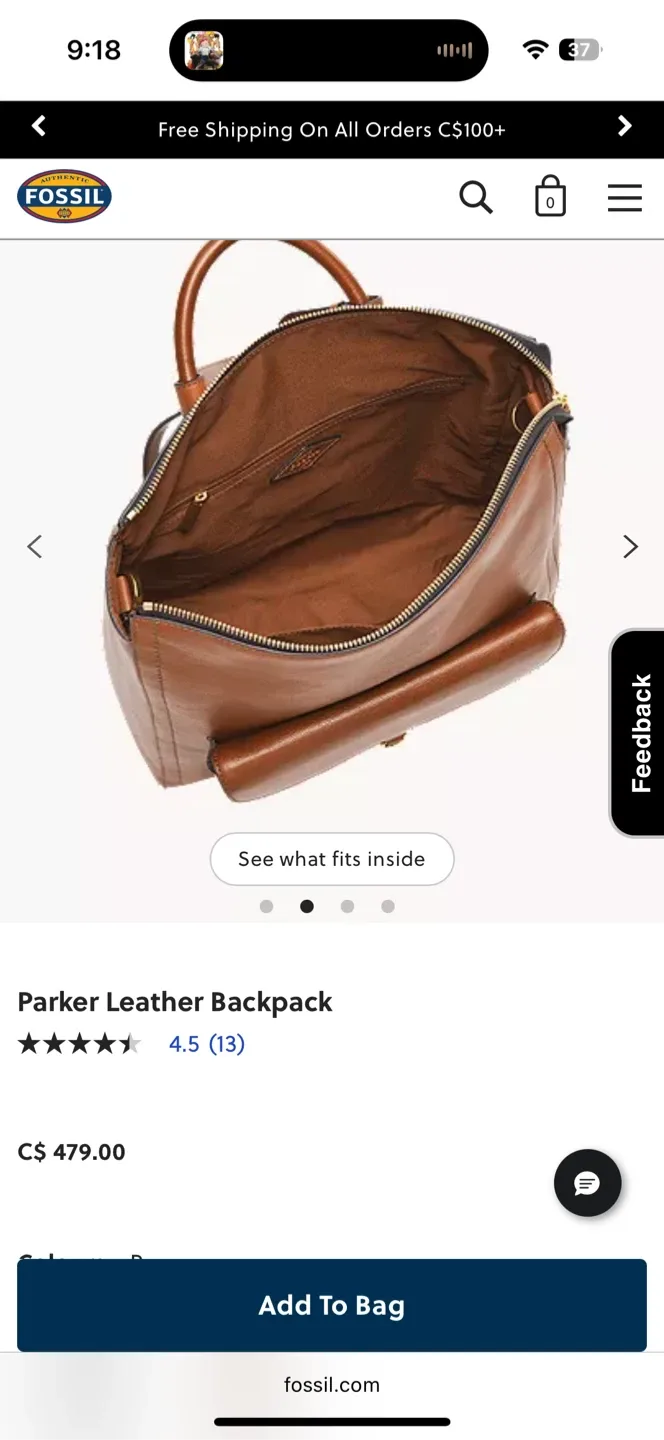 Fossil Parker Leather Backpack - Brown image indicator(2)