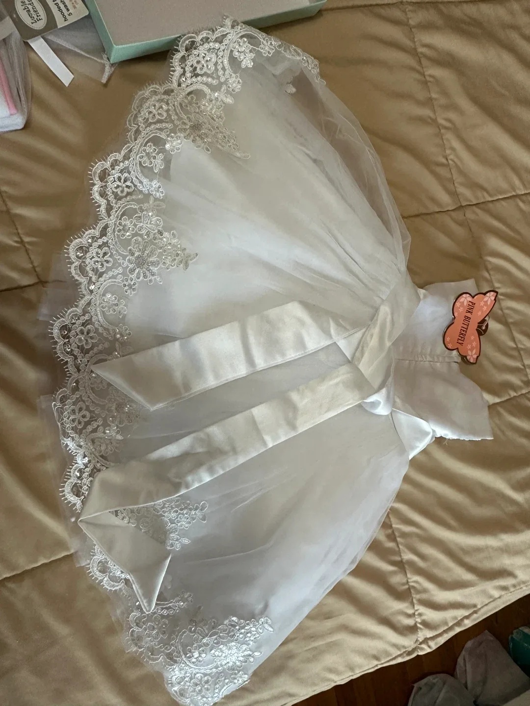 NEW Pink Butterfly White Dress 2 t image indicator(2)