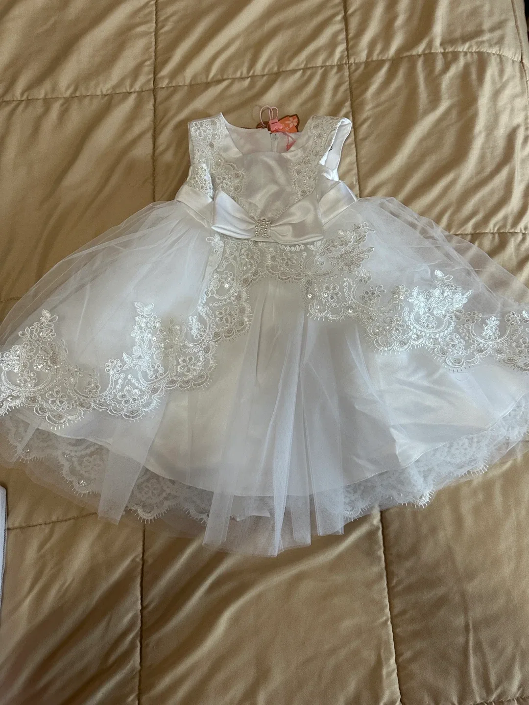 NEW Pink Butterfly White Dress 2 t thumbnail