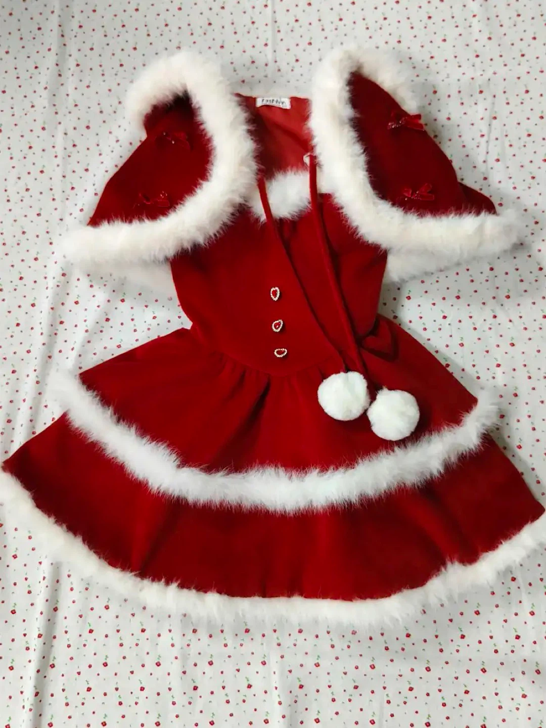 Festive Red & White Dress with Bolero
