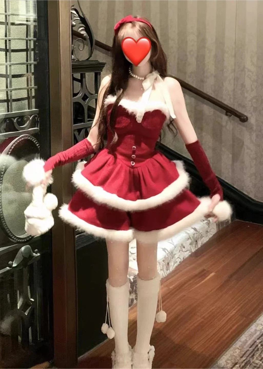 Festive Red & White Dress with Bolero - photo 2