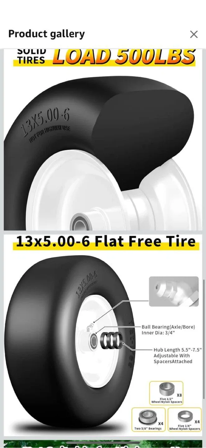RONPOW 13x5.00-6 Flat Free Tires (Black) – Set of 2 image indicator(4)