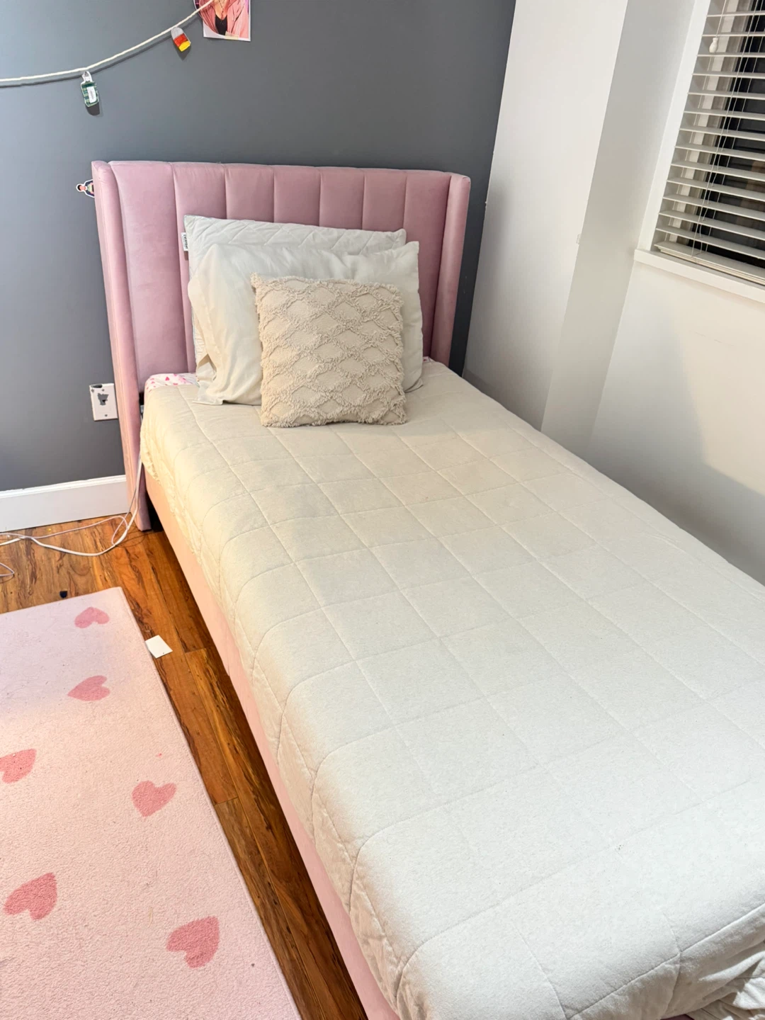 Pink Velvet Headboard - Twin Size