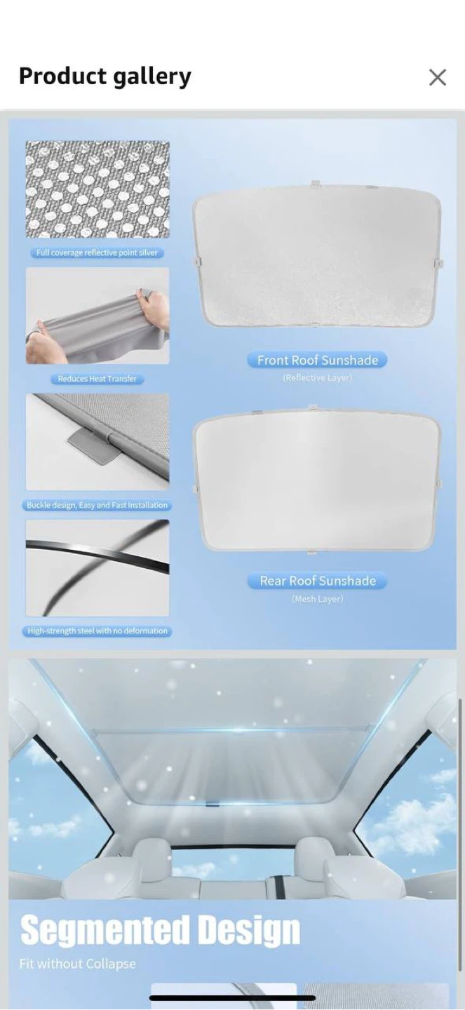MIRAIDON 2025 Upgrade Roof Sunshade for Tesla Model Y (grey) - photo 2