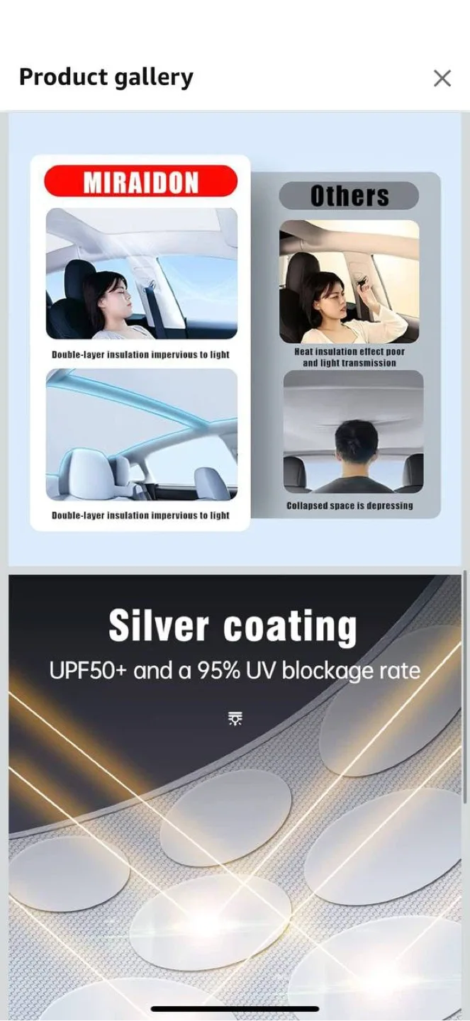 MIRAIDON 2-in-1 Glass Roof Sunshade for Tesla Model 3 (2019/22 image indicator(3)