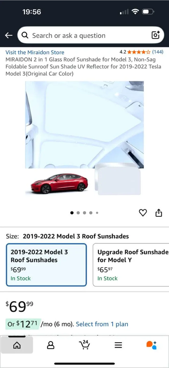 MIRAIDON 2-in-1 Glass Roof Sunshade for Tesla Model 3 (2019/22 image indicator(2)