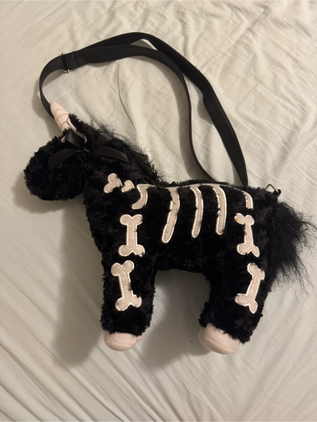 Black Unicorn Plush Shoulder Bag