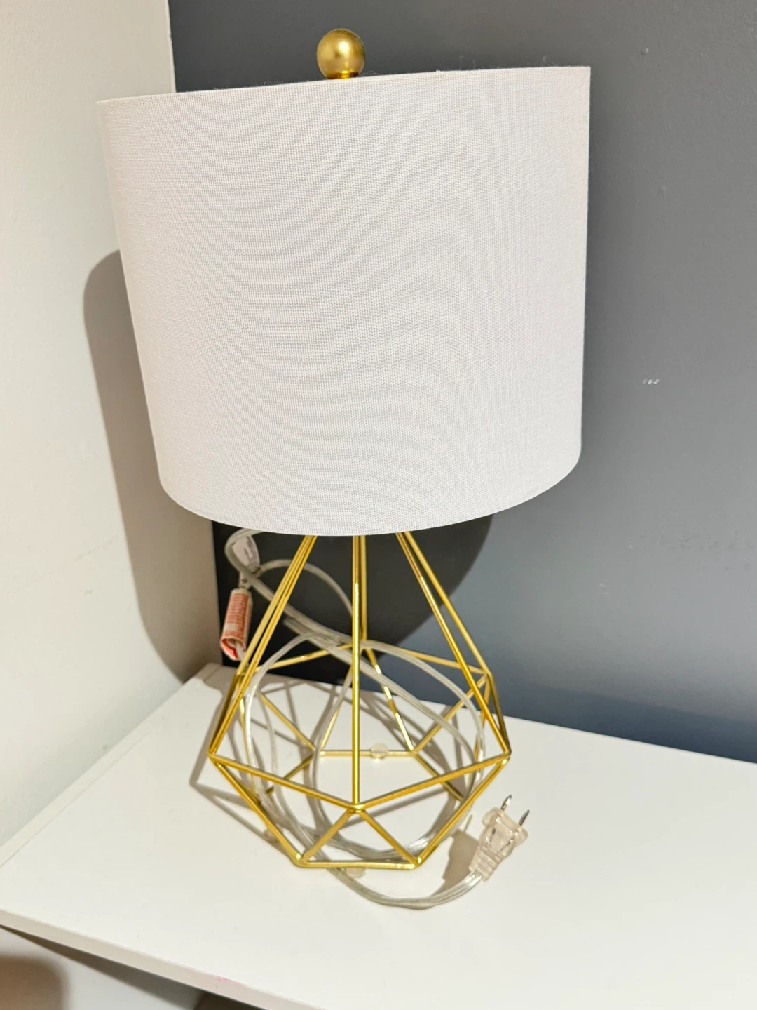 Gold Geometric Table Lamp with White Shade