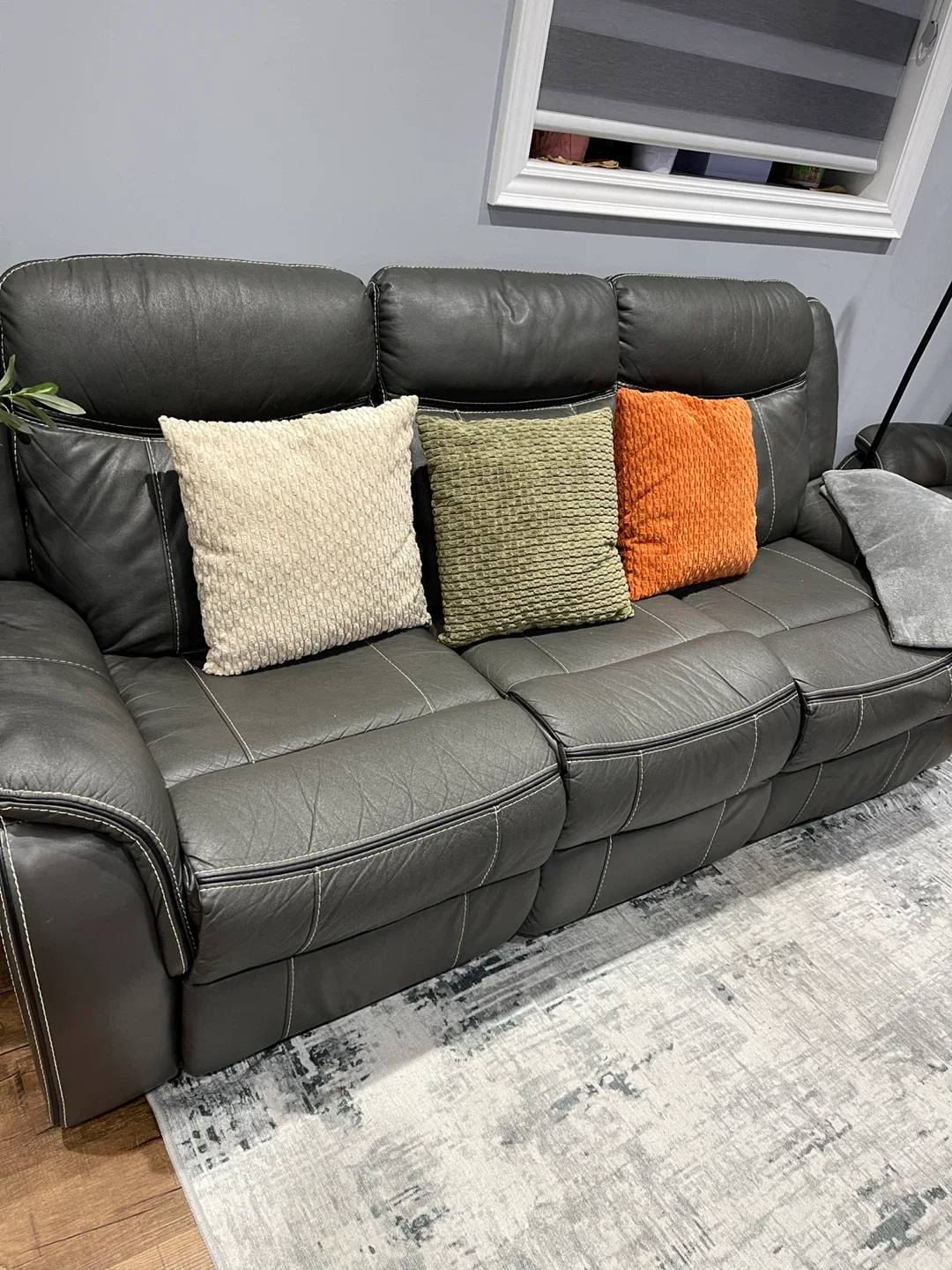 Grey Leather Reclining Sofa with Cup Holders image indicator(7)