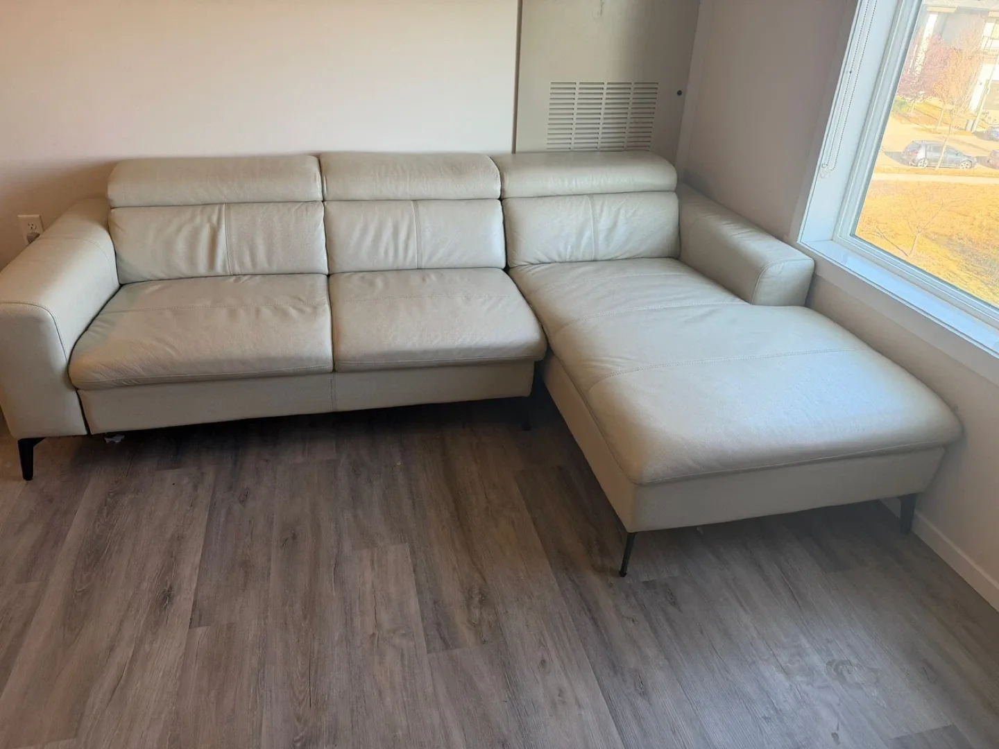 Beige Leather Sectional Sofa