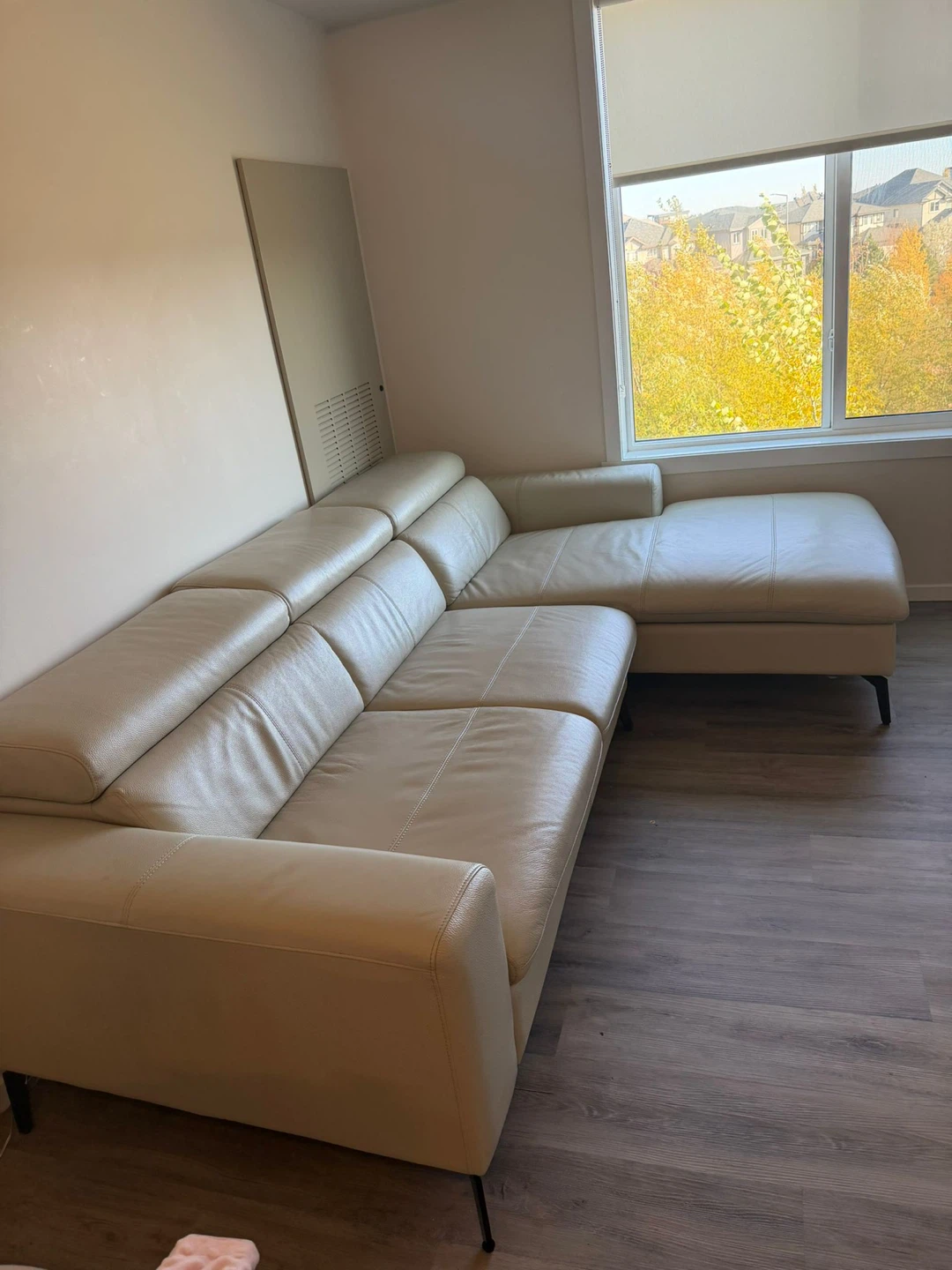 Beige Leather Sectional Sofa - photo 2