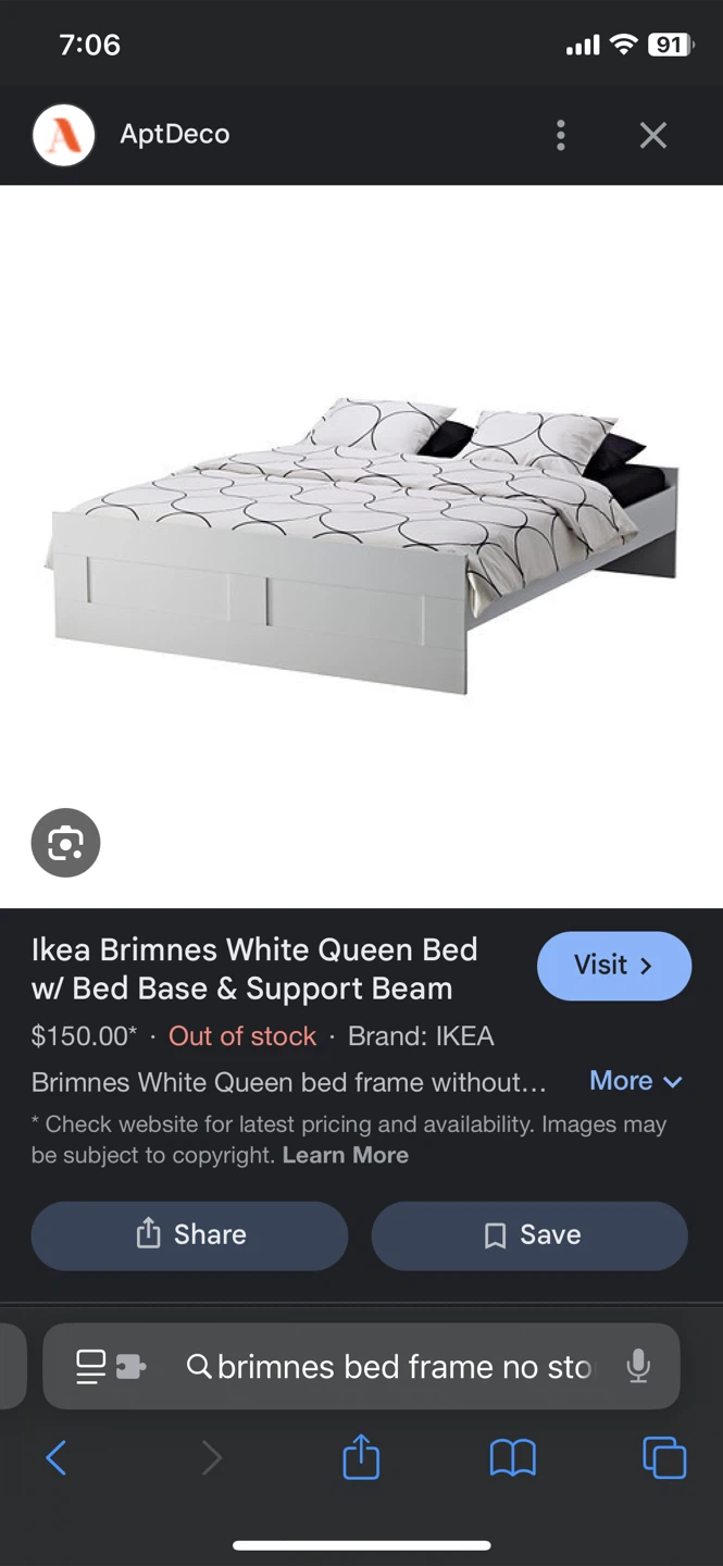 IKEA Brimnes White Queen Bed Frame