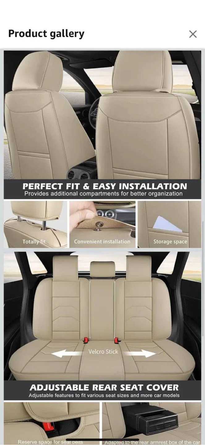 Geamoi Universal Luxury Leather Car Seat Covers – Beige Full Set image indicator(3)