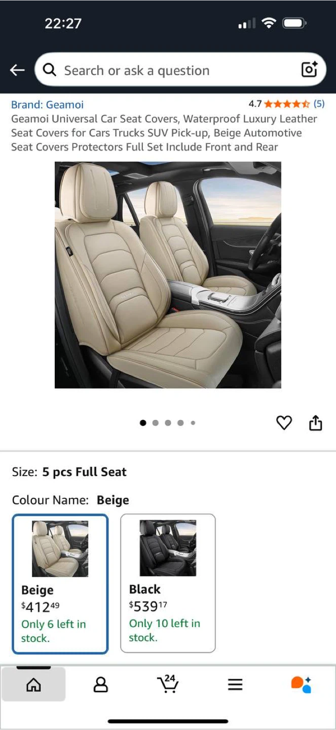 Geamoi Universal Luxury Leather Car Seat Covers – Beige Full Set