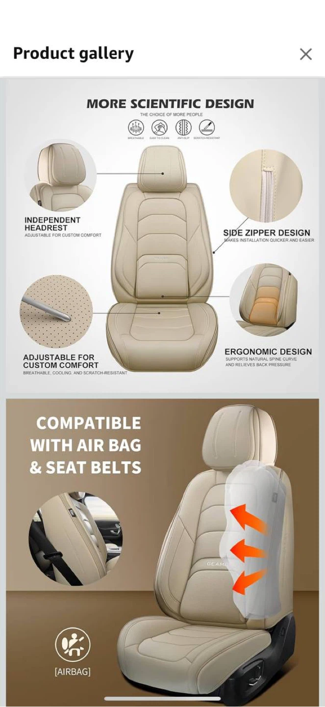 Geamoi Universal Luxury Leather Car Seat Covers – Beige Full Set - photo 2