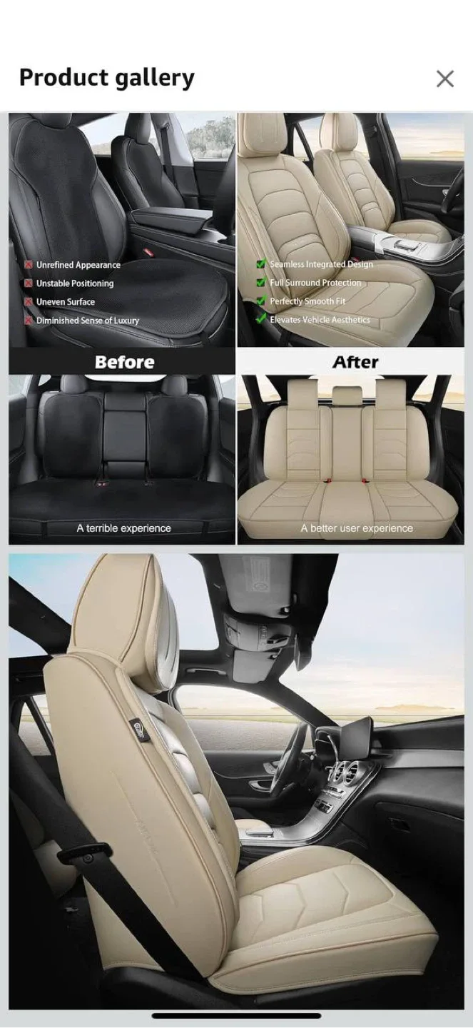 Geamoi Universal Luxury Leather Car Seat Covers – Beige Full Set image indicator(5)