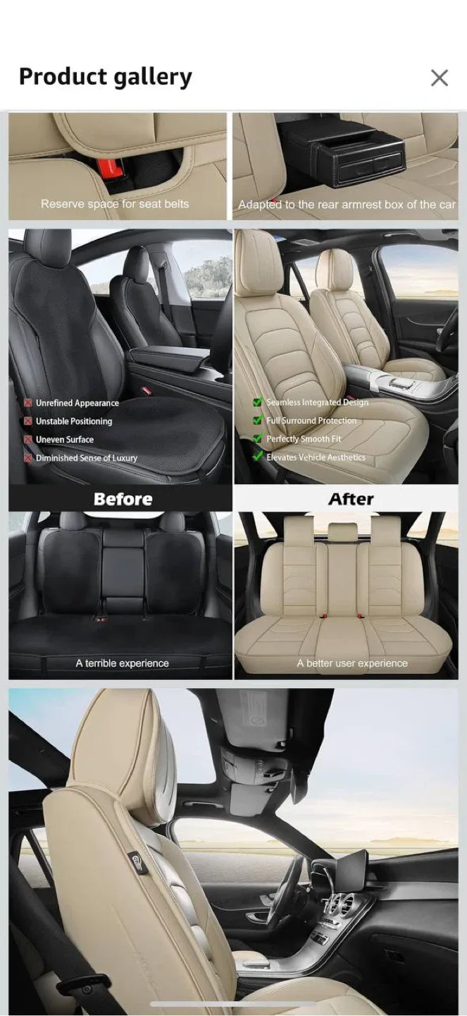 Geamoi Universal Luxury Leather Car Seat Covers – Beige Full Set image indicator(4)