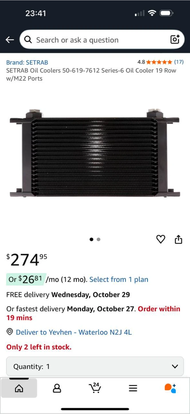 Setrab Series 6 Oil Cooler – 19 Row w/ M22 Ports (Model 50-619-7