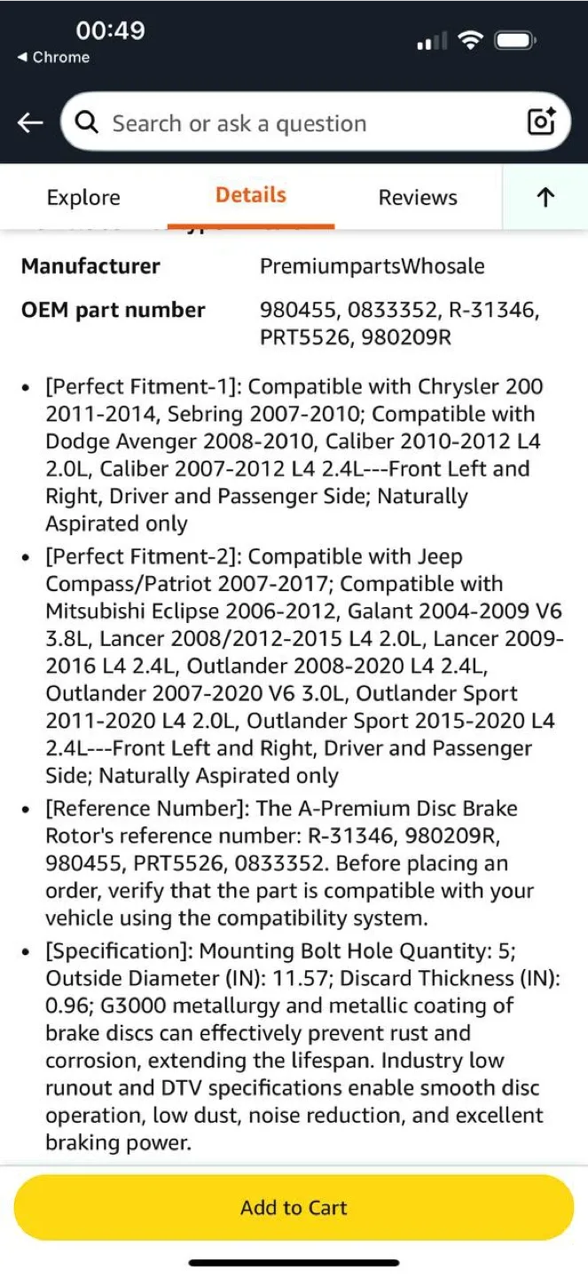 A-Premium Front Brake Rotors 11.57” (294mm) – Fits Dodge, Jeep image indicator(3)