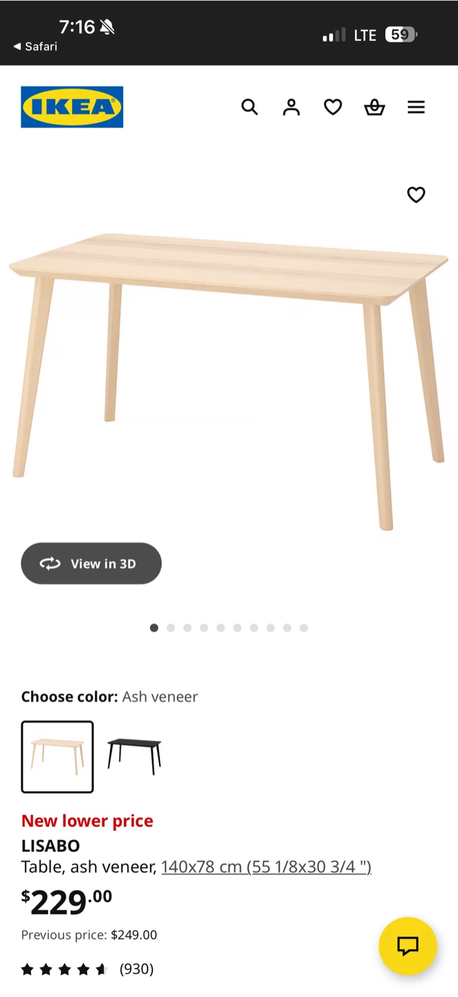 IKEA LISABO Ash Veneer Table - 55 1/8x30 3/4" - photo 2