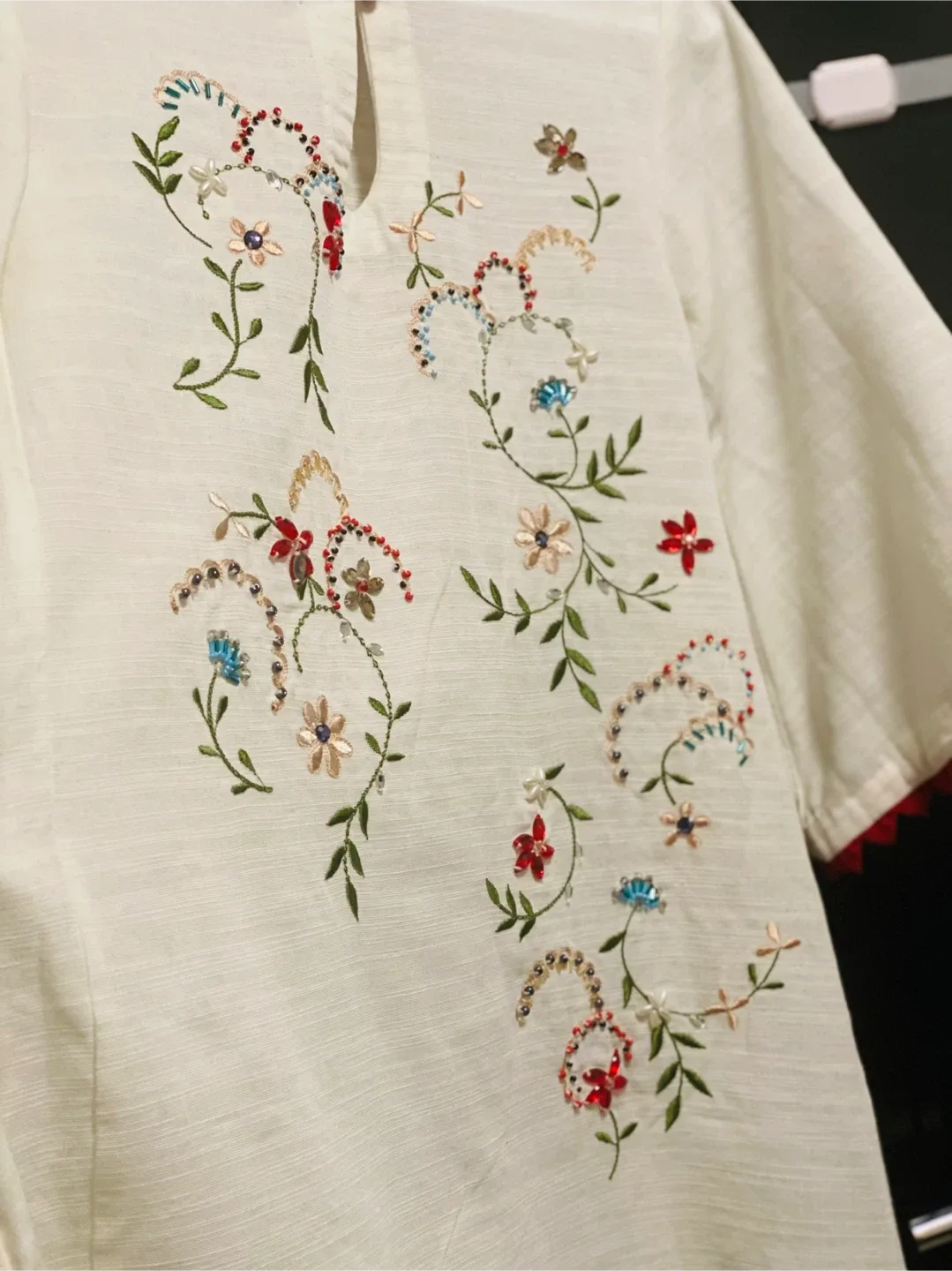 Ethnic by Outfitters Embroidered White Tunic Top- XS (wide) image indicator(6)