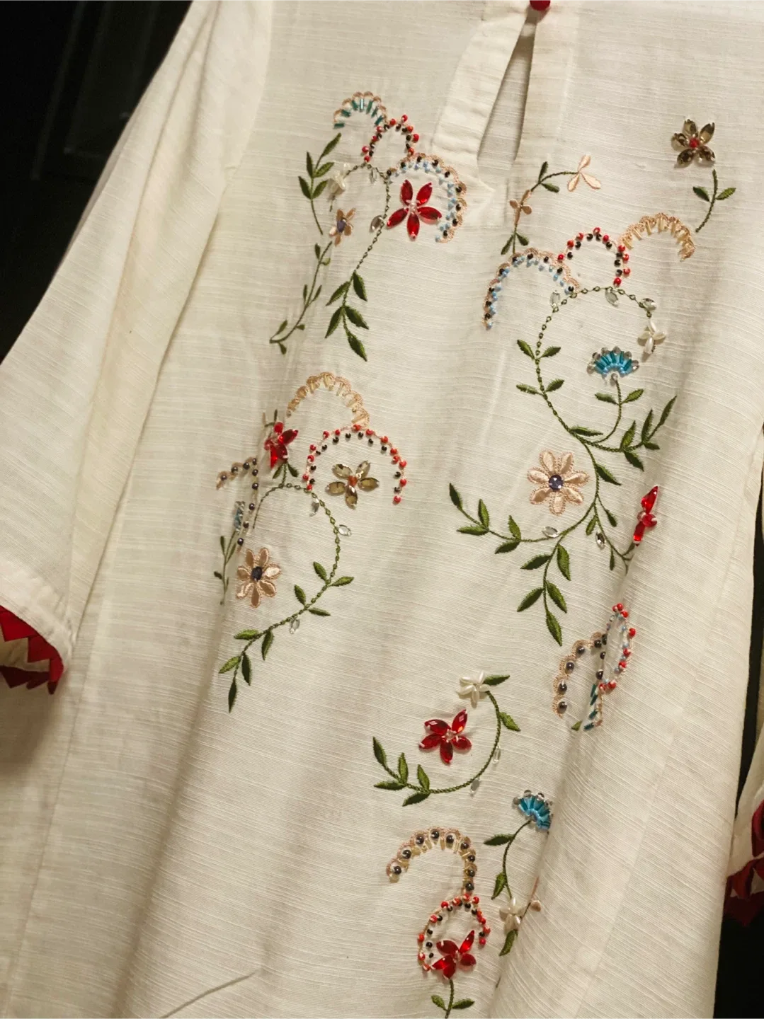 Ethnic by Outfitters Embroidered White Tunic Top- XS (wide) image indicator(4)